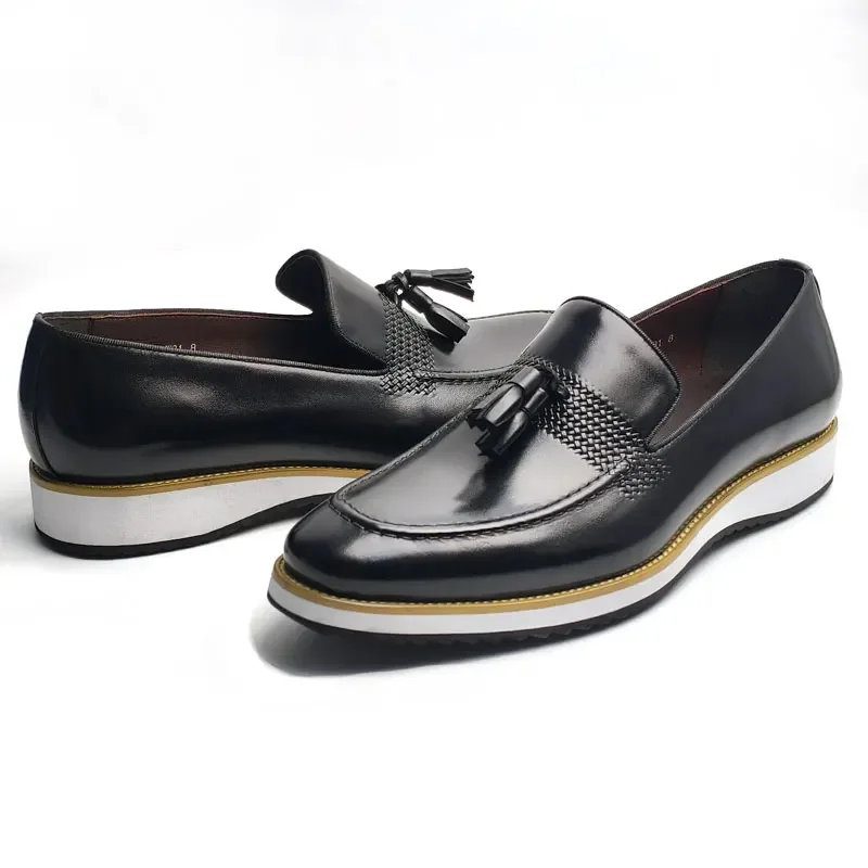 Men's Retro Tassel Slip-On Loafer Dress Shoes Breathable Light Business Casual with Anti-Slippery Round EVA Sole