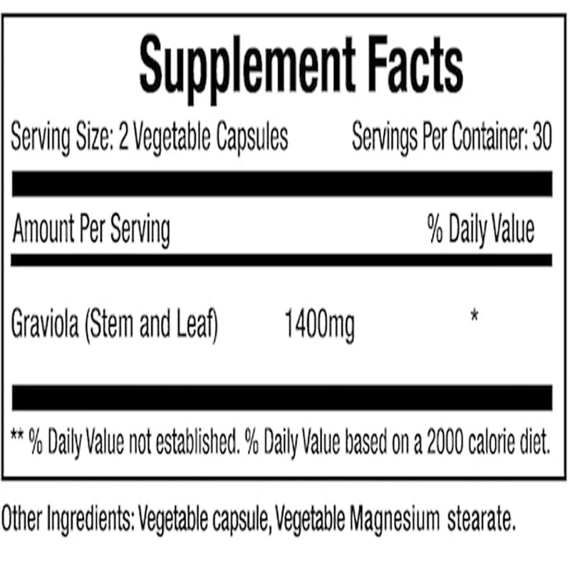 Graviola Leaves, Immune Boosting and Healthy Inflammatory Response, Natural Antioxidant -60 Capsules of Vegetables