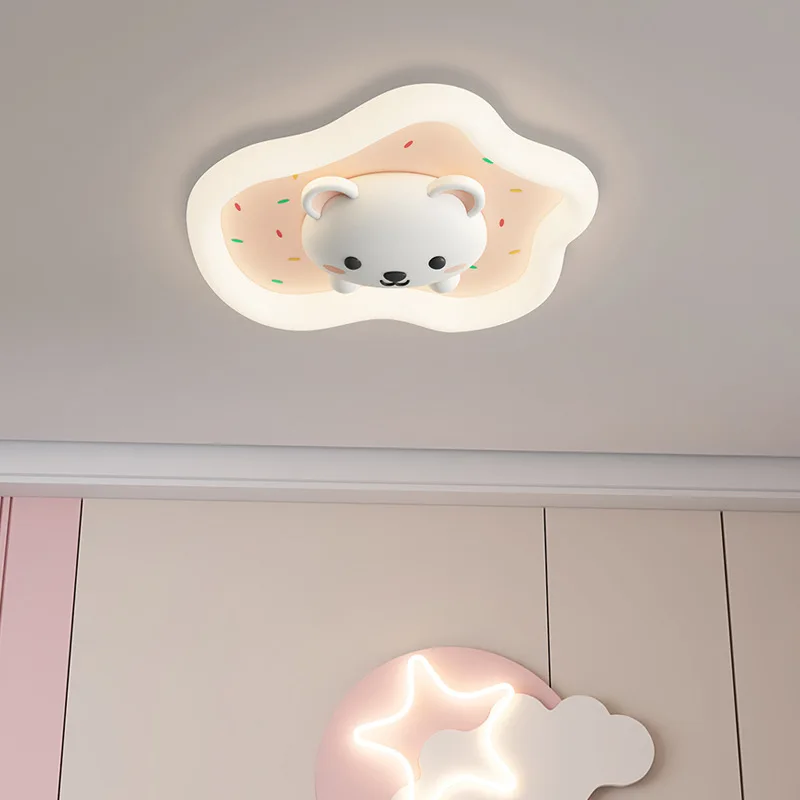 Full Spectrum Eye Care LED Ceiling Lamp for Children's Bedroom Foyer Art Decor Appliance Animal Blue Pink Bear Iron Modern Light