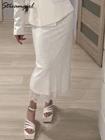 White Lace Skirt Maxi Bodycon Women Summer Office Wear Elegant Formal Skirts With Lace Lady Elastic Waist Lace Black Skirt Long - Image 6