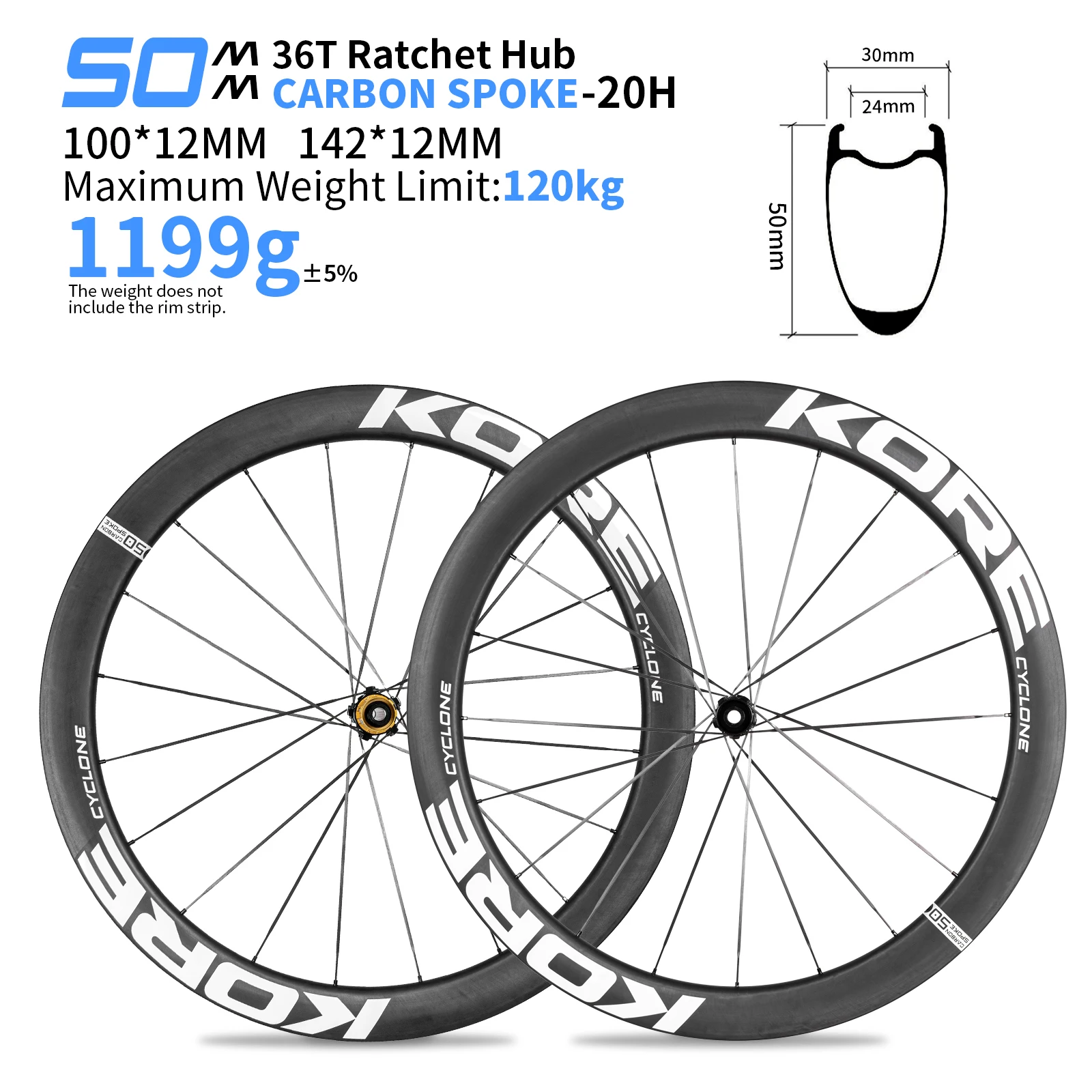 KORE Carbon-Speichenräder 700C Rennrad-Laufradsatz Tubeless Scheibenbremse 36T/60T HG XDR Nabe 1199g Carbon-Felge Rennrad-Laufradsatz