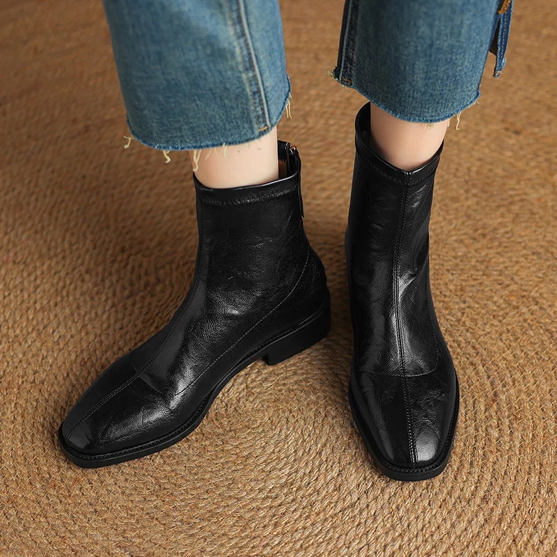 JOZHAMTA Size 34-40 Women Stretch Boots Soft Elastic Leather Vintage Chunky Mid Heels Shoes Fall Winter 2025 Casual Office Dress