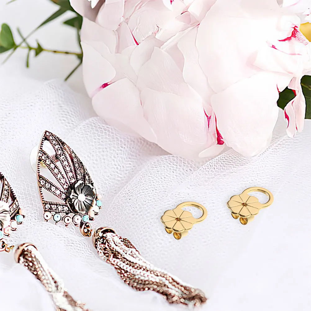 

8Pcs Secure Earring Lifter Backs for Heavy Earrings Earlobe Support Adjustable Flower Design Silver Gold Ear Lifting Supports