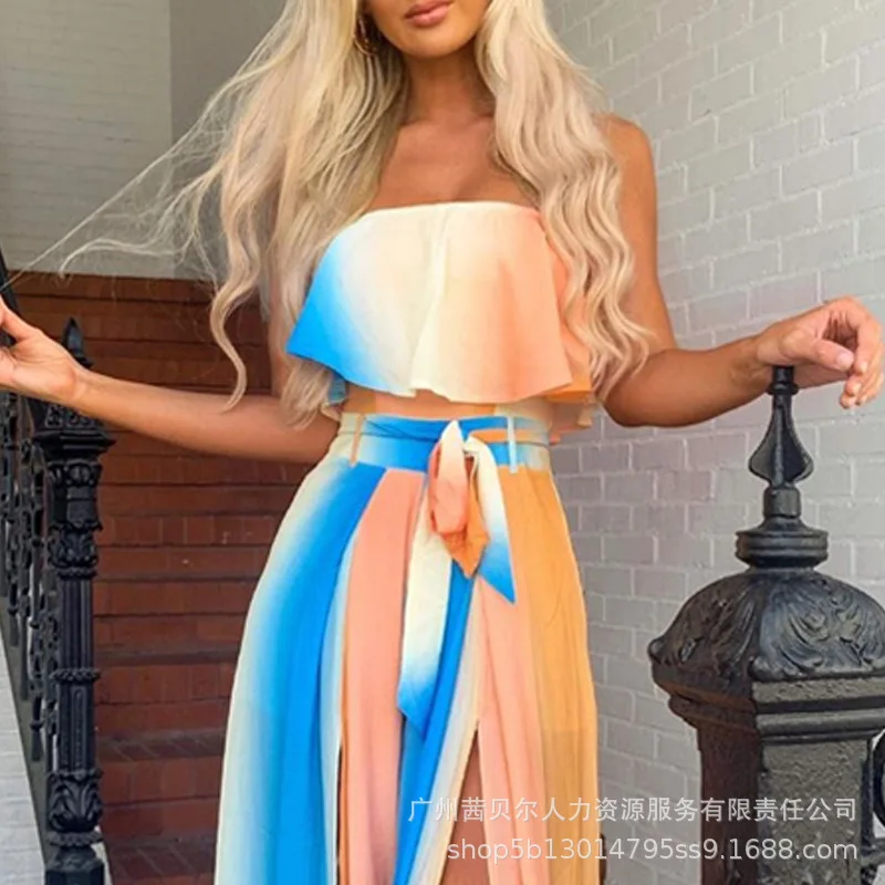 여성 새로운 한 단어 슬래시 어깨 스트랩 대조 색상 드레스 섹시한 여름 긴 느슨한 드레스