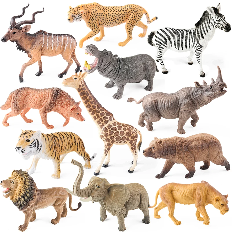 Oenux Wild Animals Toy Lion Tiger Horse Goat Cow Elephant Wolf Insect Butterfly Bee Model Action Figures Education Kids Gift