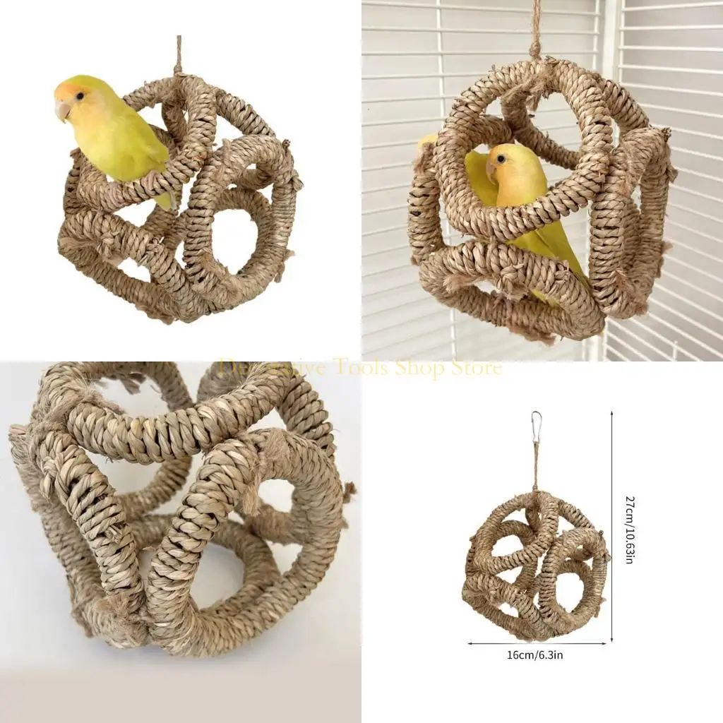 Qx2e Parrots Swing Scratchers Baars Rings Bird Rings Cage Toy Rack Toy Branch Swing Straw Rings Fun Swing