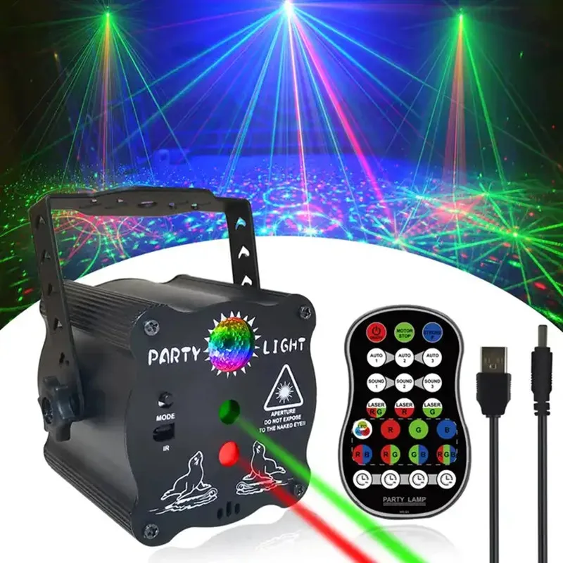 Drop shipping Mini LED Stage Lights Sound Activated DJ Laser Light With Remote Control USB Rechargeable LED Party Light For KTV