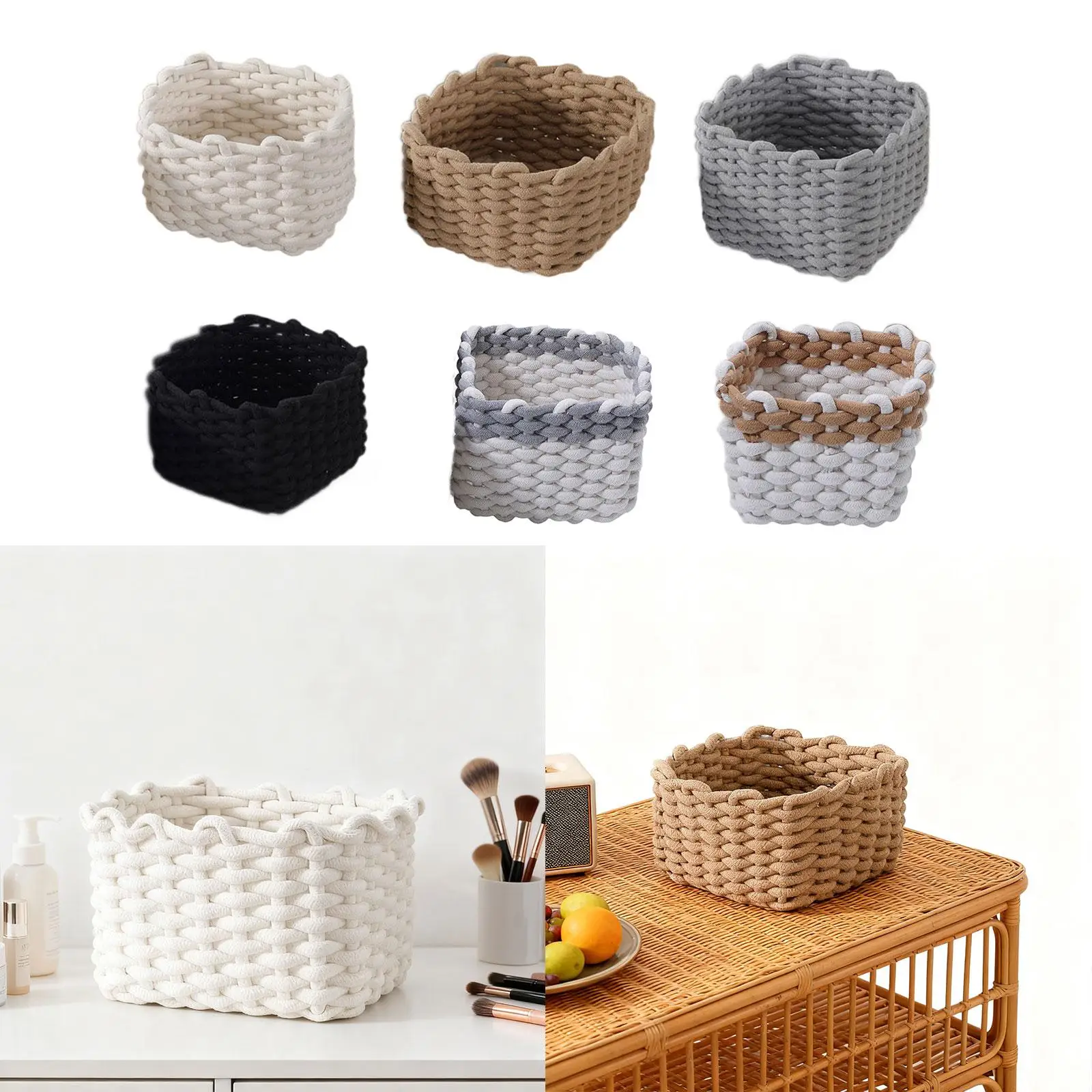 Cesta de almacenamiento, caja organizadora multiusos, contenedor, cesta de cuerda minimalista para armario de guardería, decoración de tocador de maquillaje