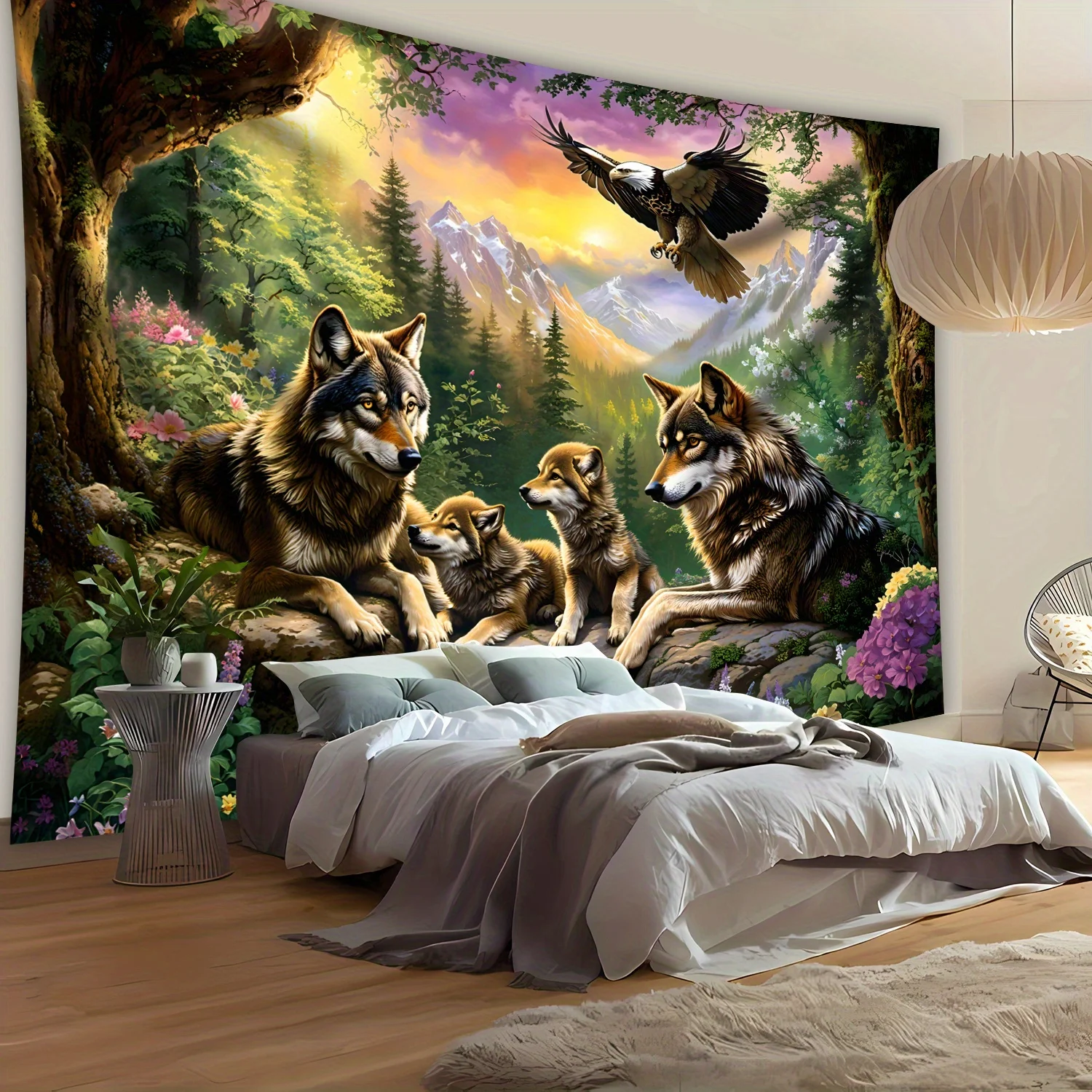 Wolfsfamilie mit Adler im Berg – Interior Design Landscape Bewertung und Preis