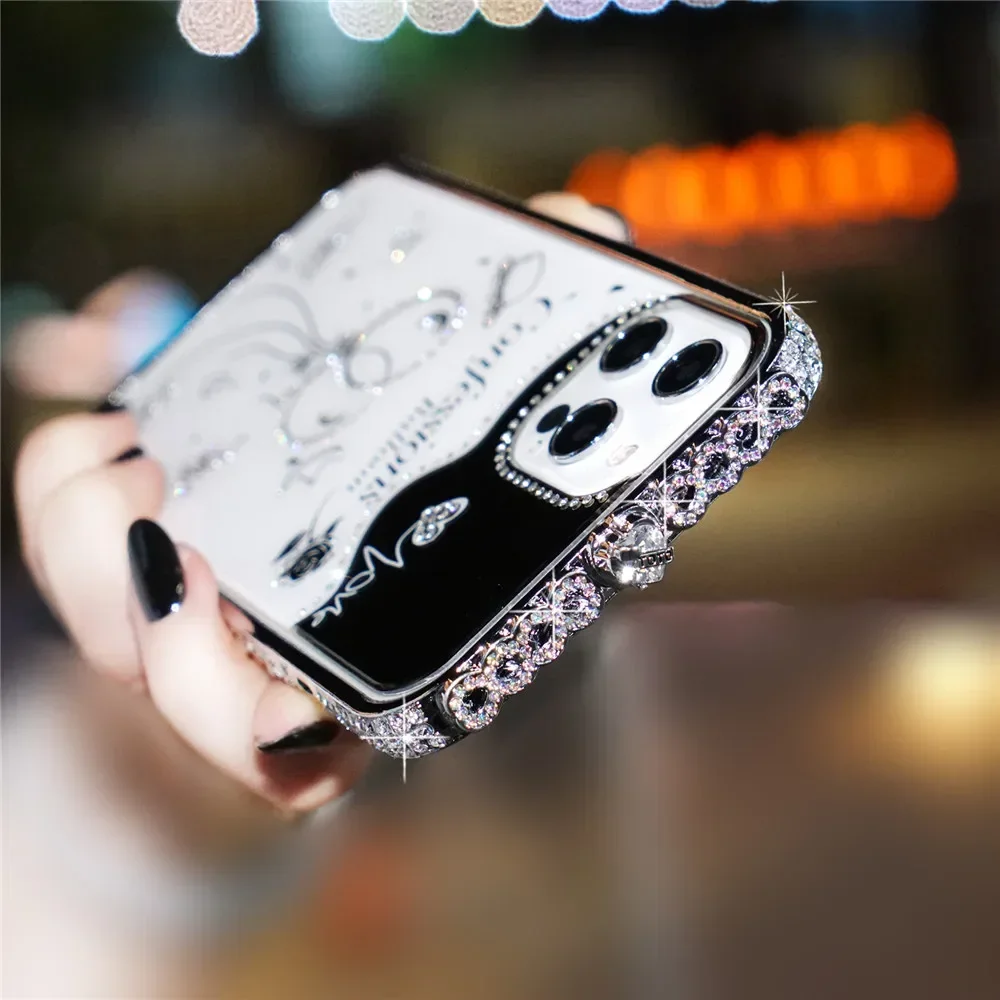 For iPhone 11 14 15 Pro Max 7 8 14 15 Plus SE X Xr Xs Max 12 13 Pro Max Case Glitter Rhinestone Metal Bumper Case Diamond Cover