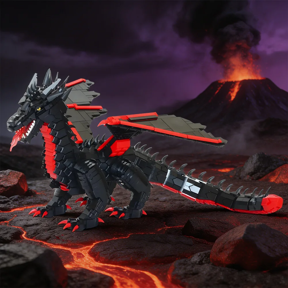 MOC Dragon Attack Building Blocks Creative Fire-Breathing Dragon Set Prehistoric Dinosaur Animal Toy Adults Gift