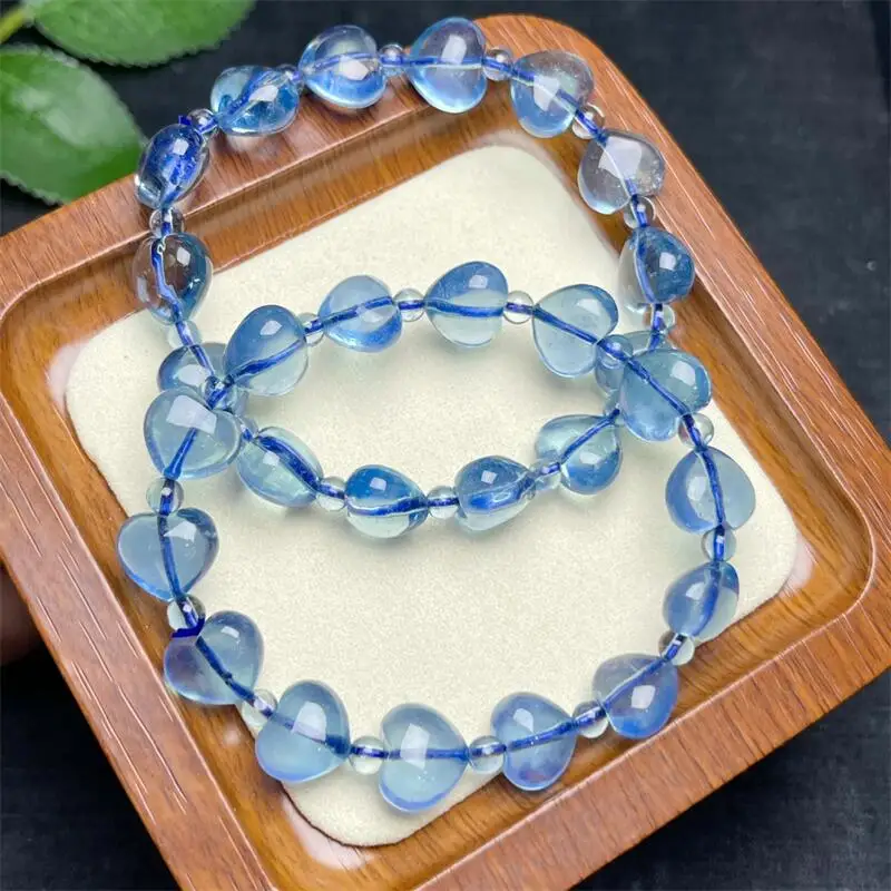 Natural Aquamarine Heart Bracelet Reiki Gemstone Fashion Jewelry Fengshui Women Healing Lucky Energy Gift 1pcs