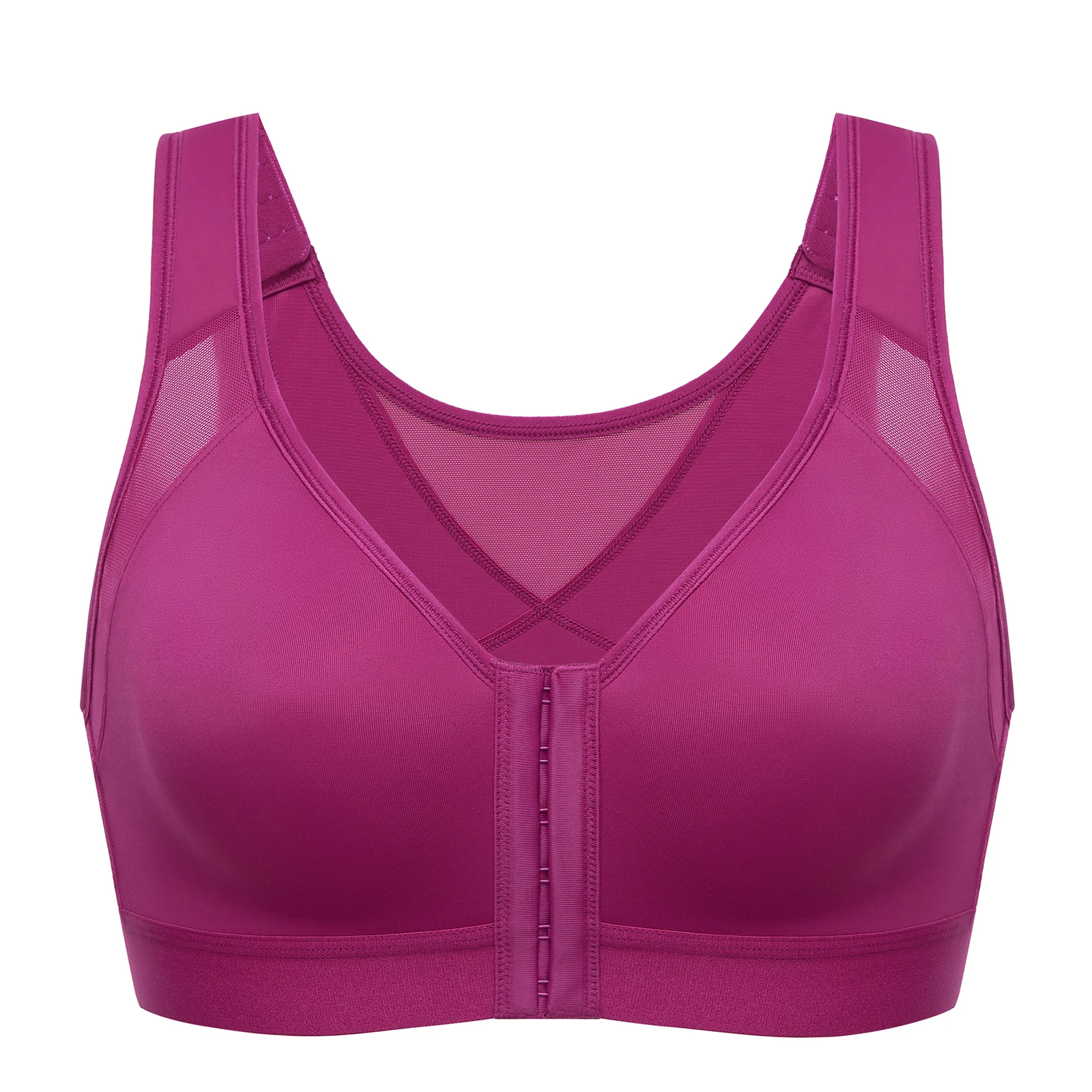 

Women's Full Coverage Front Closure Bra X-shape Back Non Padded Wireless Posture T-shirt Contour