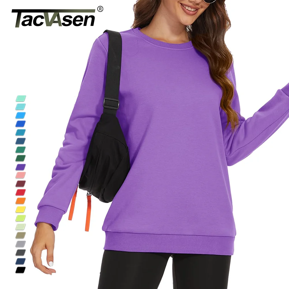 TACVASEN Fleece Lined Sweatshirt Women's Crewneck Long Sleeve Pullover Winter Warm Casual Sweaters Solid Color Thick Sports Tops