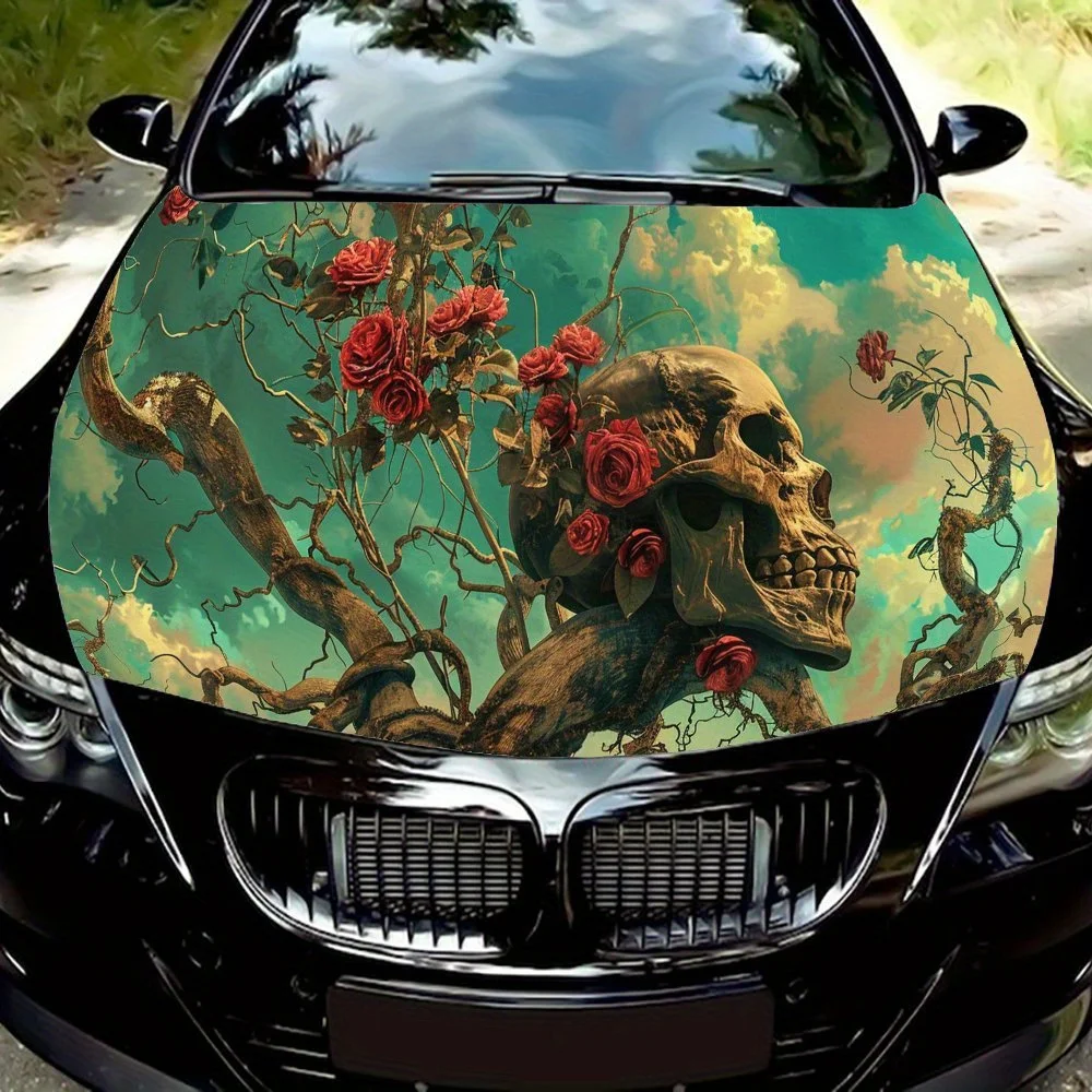 

The skull growing on the rose tree PVC Car Vinyl Wraps, Self-Adhesive Waterproof Car Hood Decal Sticker, Car Decoration Protecti