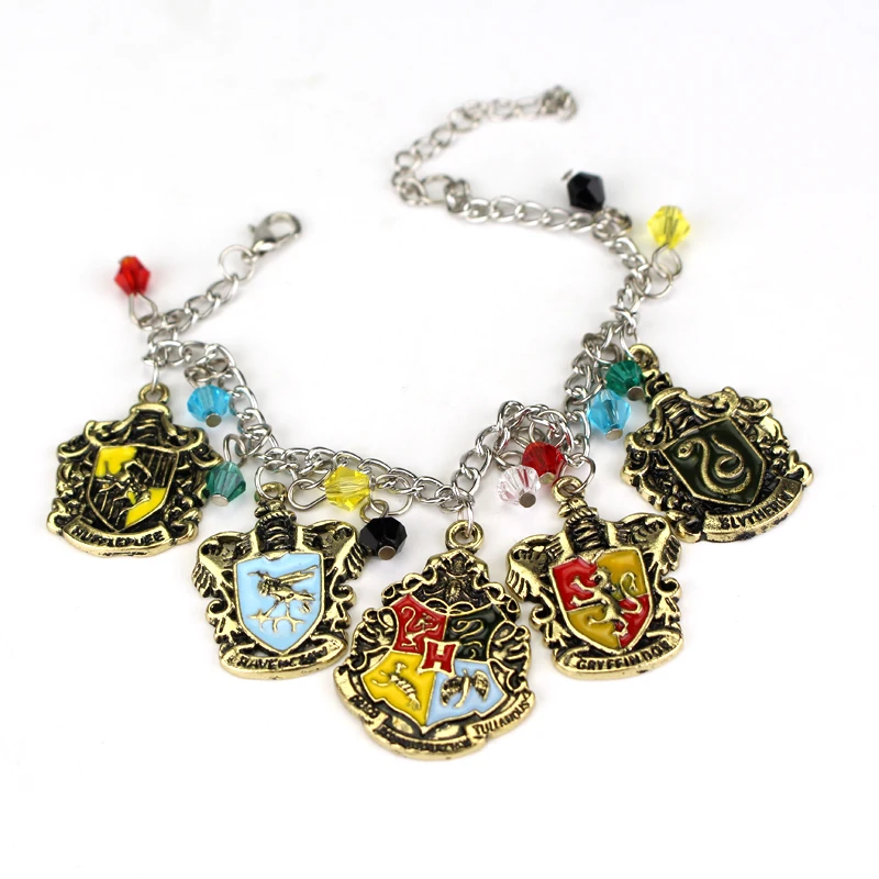 Harrys Bracelet Hogwarts School Badge Horcrux Deathly Hallows Golden Snitch Charms Bangle Bracelets for Women Men Jewelry Gift