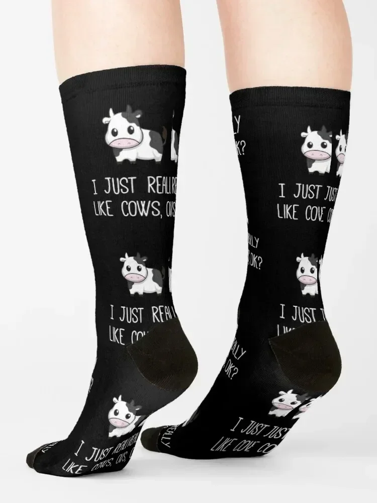 I Just Really Like Cows Ok? Socks bright garter anti slip football retro hiking Socks Girl Men's