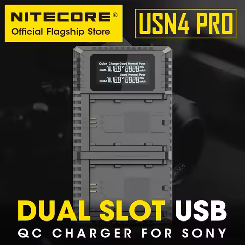 NITECORE USN4 PRO Camera Battery Charger Dual Slot USB-C QC Fast Charger For Sony NP-FZ100, Over Discharge Battery Activation