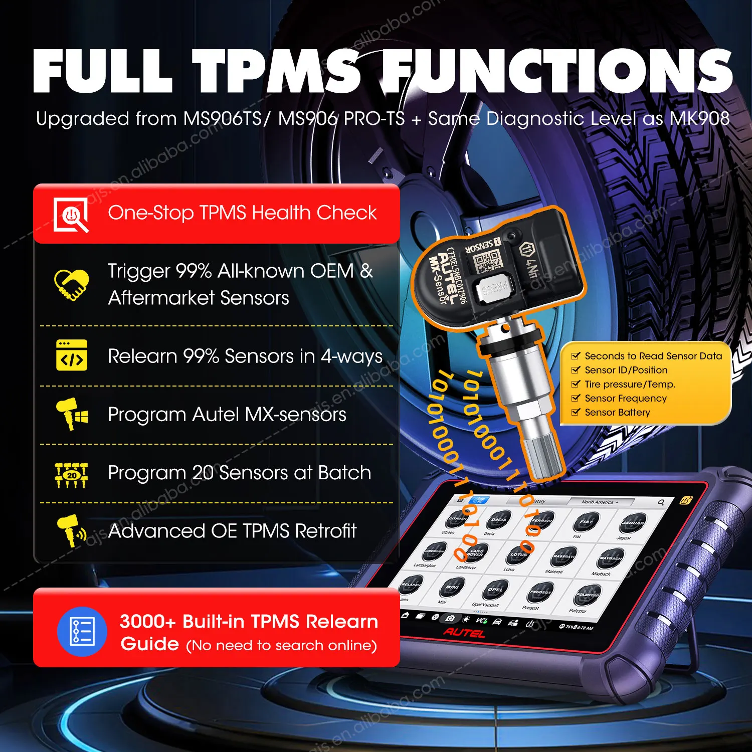 Autel MaxiPRO MP900 TS Veicolo OBD2 Scanner MP 900 Sensore TPMS automatico con sistema completo VCI MP808 MP900TS Strumenti diagnostici per auto