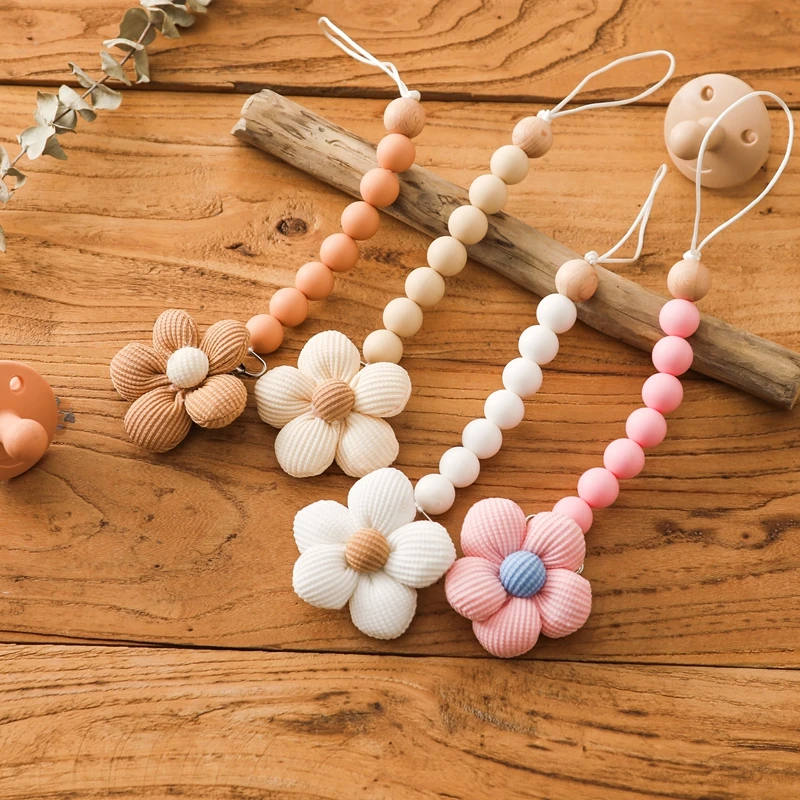 Baby Handmade Flower Pacifier Chain Clip Dummy Nipples Holder Clips Silicone Beads Teething Chain Toy For Newborn Chew Supplies