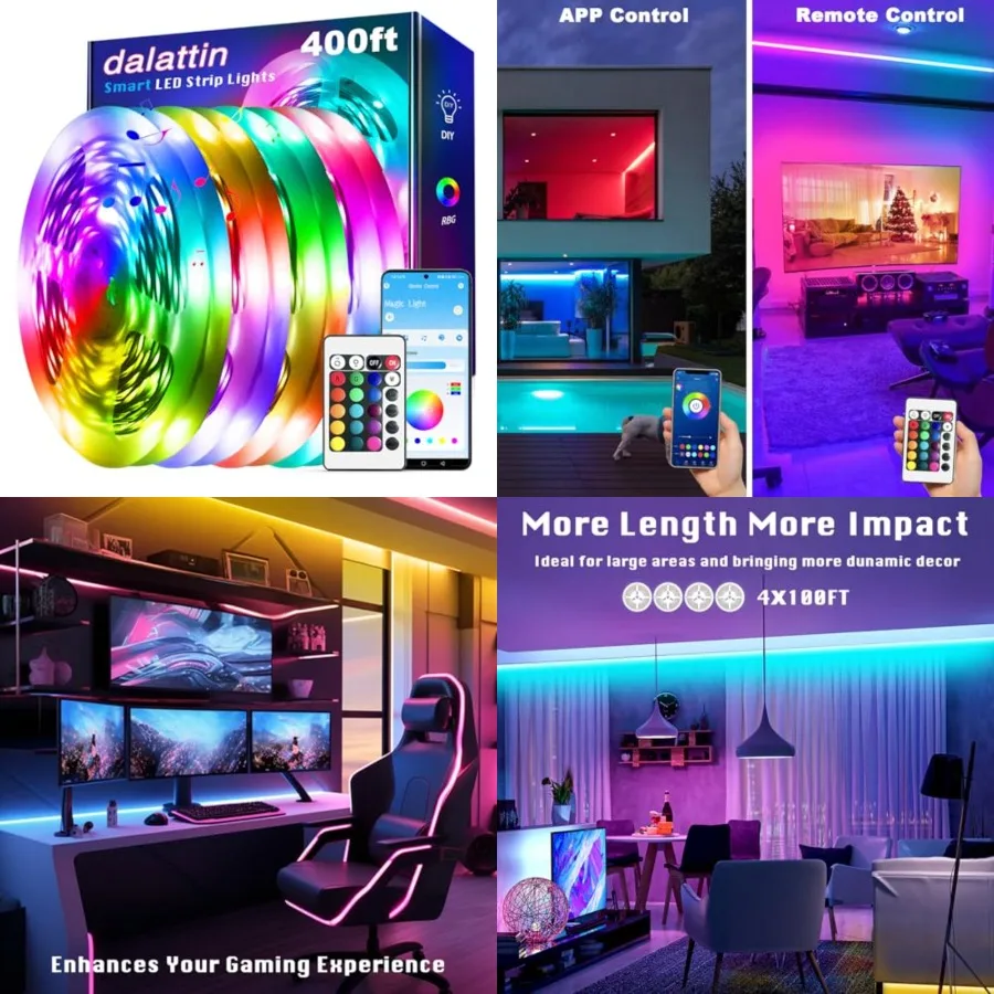 

Led Lights for Bedroom 400Feet, 24V Led Strip Lighting with IR Remote/Bluetooth App Control, Music Sync RGB Color Changing via