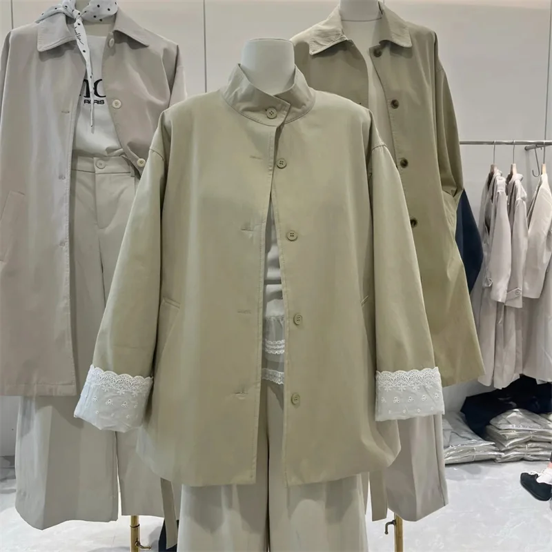 

Lace Design Windbreaker Women Loose Autumn New Niche Sports New Jacket Top Ladies Casual All-Match Trench Coat Female Outerwear