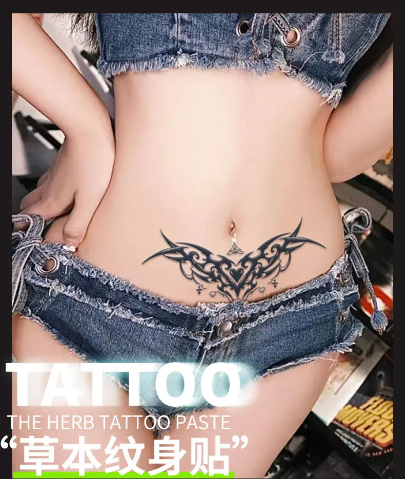 Herbal Succubus Fake Tattoo for Woman Sexy Abdomen Tattoo Waterproof Heart Art Temporary Tattoo Sticker Lasting Hotwife Sticker