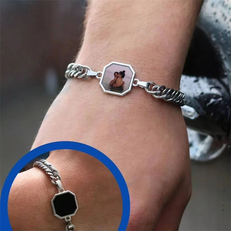 Personalized Picture Square Bracelet for Women Men Custom Photo Heat Activated Magic Memory Bracelet Trendy Hi-pop Jewelry Gift