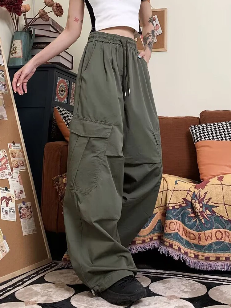 Zoki Y2K Pantaloni cargo americani Donna Streetwear Harajuku Pantaloni a vita alta Tasche larghe casual Bf Pantaloni Hip Hop vintage Novità