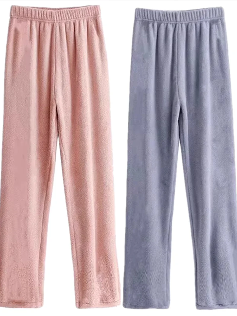 

Пижамные штаны Coral Fce, мужские осенне-зимние теплые прямые домашние брюки для отдыха, студенческие удобные брюки с высокой талией