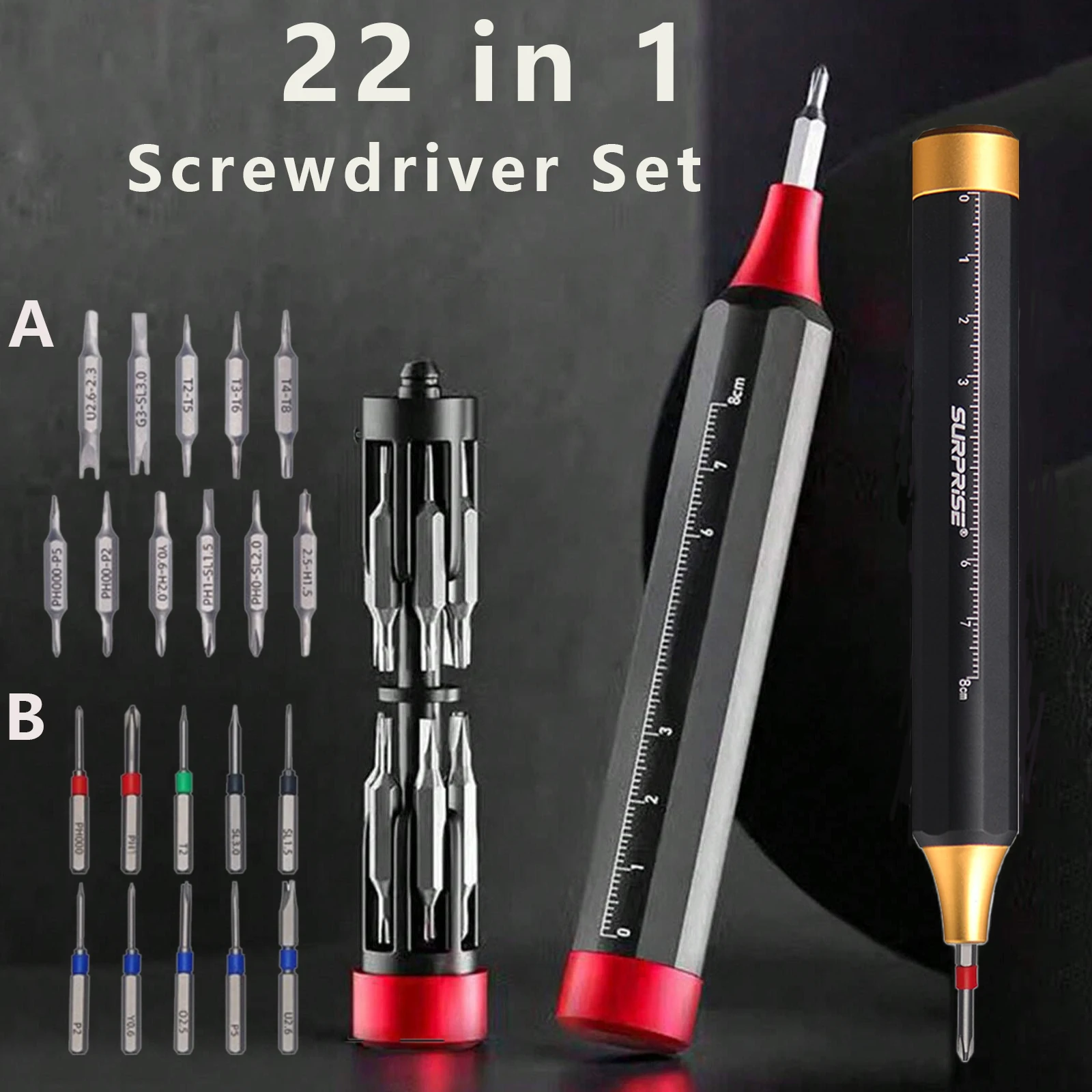 Zestaw śrubokrętów precyzyjnych 22 w 1 magnetyzm Phillips Torx śruba sześciokątna do domu narzędzie ręczne do naprawy komputera iPhone gradual linijka