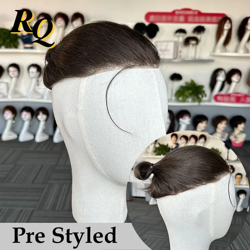 

Pre Styled Thin Skin Men Toupee Human Hair Men Wig With Bun 0.04mm Replacement Systems Hair Piece Protesis Capilar Hombre Male