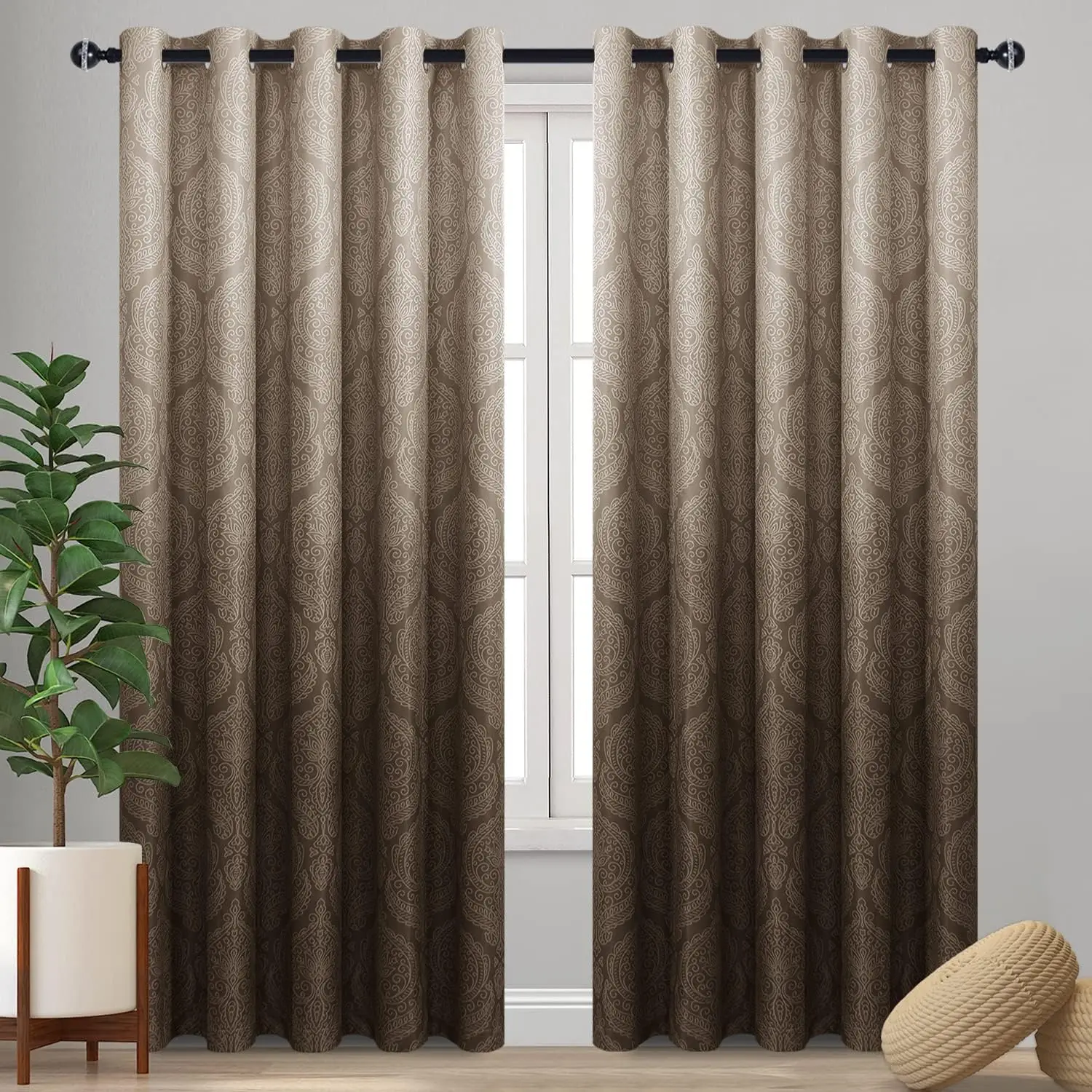 

Ombre Blackout Curtains for Living Room - Thermal Insulated Block Light Energy Saving Gradient Damask Grommet Window Curtains
