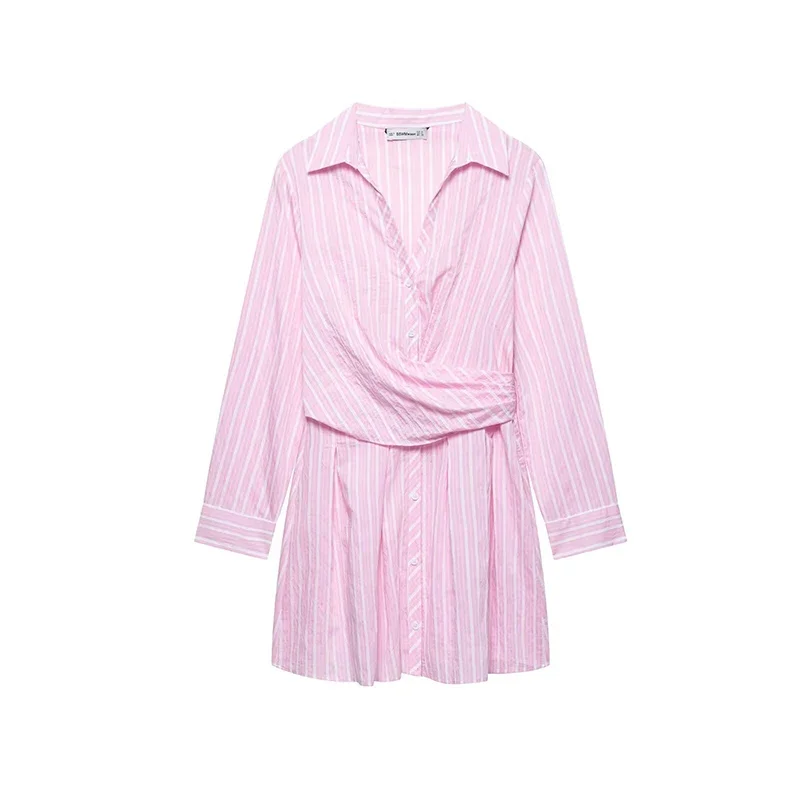 

New Fashion Women Sexy Solid Color Striped Short Dresses V-Neck Long Sleeved Dress Beach Style Female Elegant Party Dresses