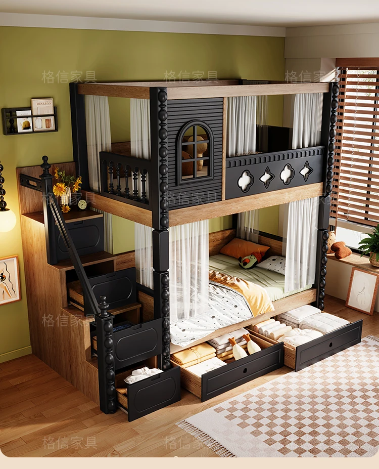 *-For Medieval style bed on and off the bed, double-layer all-solid wood upper and lower bunk thikened, high and low do no