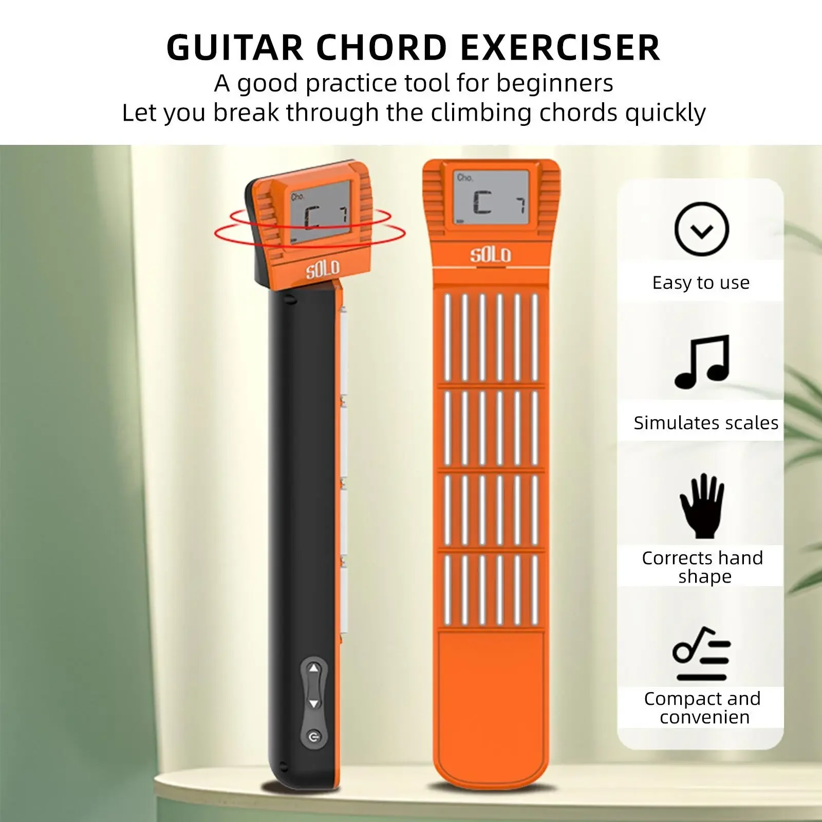 مدرب وتر الجيتار المحمول - أداة ممارسة LED قابلة لإعادة الشحن للسفر، تناسب الحقيبة، بطارية 8 ساعات