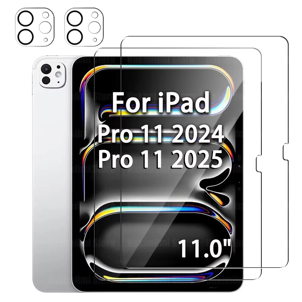 Screen Protector for iPad Pro 11 inch 2025 2024 (M5 / M4) Tempered Glass Film and Camera Lens Protector 9H hardness Anti Scratch