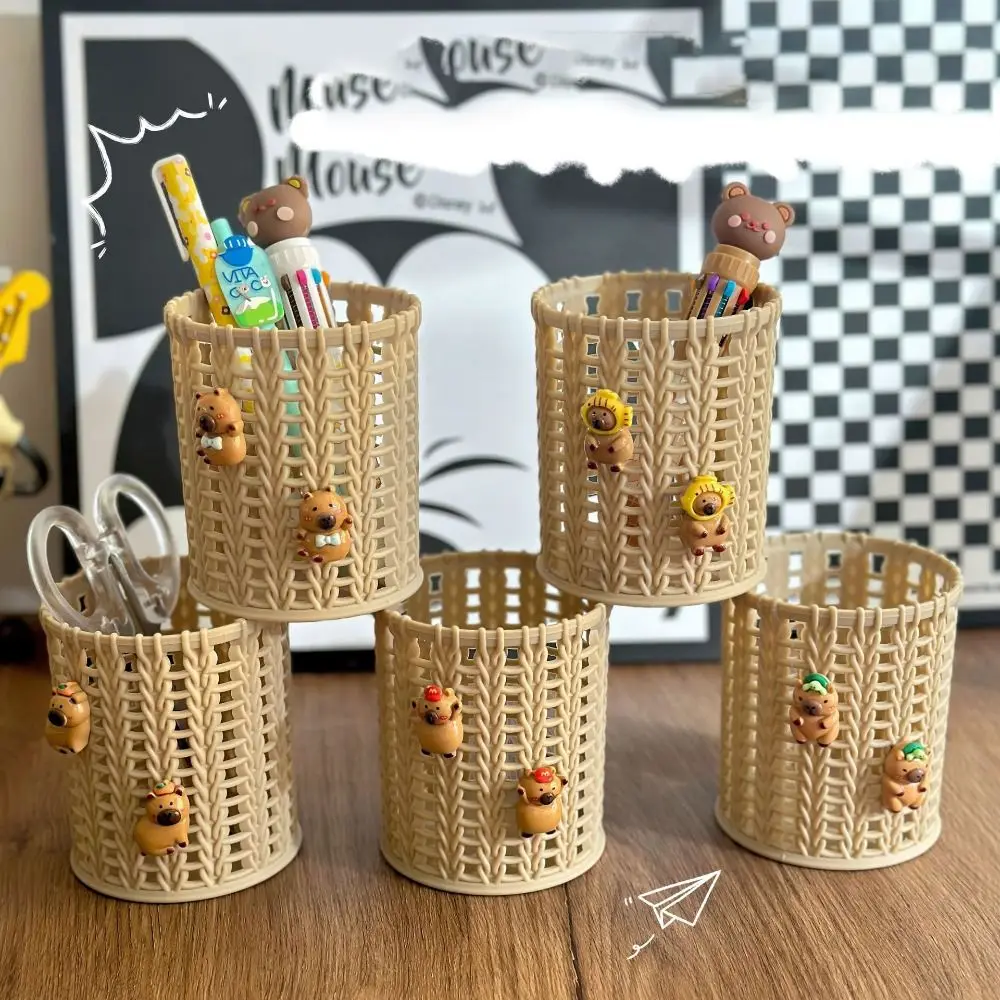 Versatile Multifunctional Desktop Storage Box Cylindrical Kawaii Pen Holder Plastic Cartoon Pencil Box Cosmetics