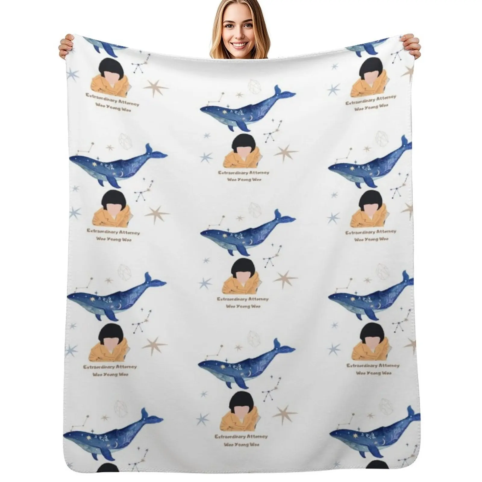 Couverture compacte et chaude avec motif de l'avocat extraordinaire Woo Yong Woo et de la baleine, idéale pour les voyages en voiture