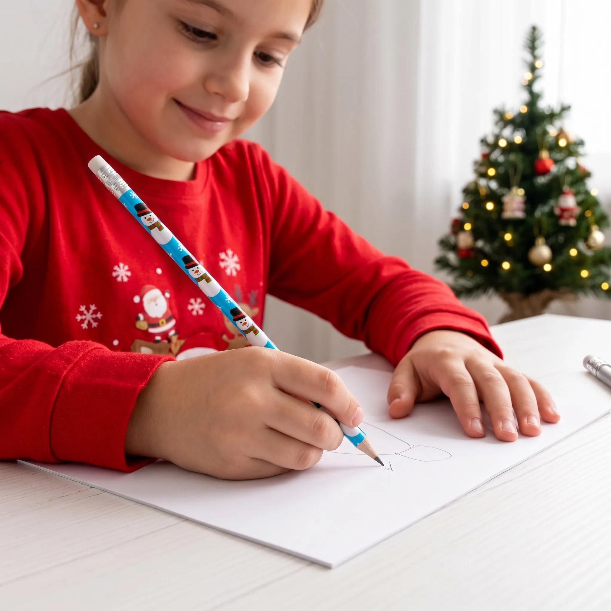 60Pcs Christmas Wooden Pencils with Festive Printed Designs and Erasers for Writing Drawing Coloring and Holiday Use