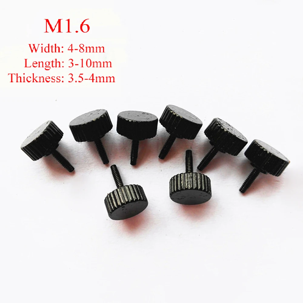 

10Pcs/lot Black Flat Head Knurled Thumb Screw M1.6 Electroplating Knurled Hand Knob Bolt,Machinery Adjustment Hand Machine Screw