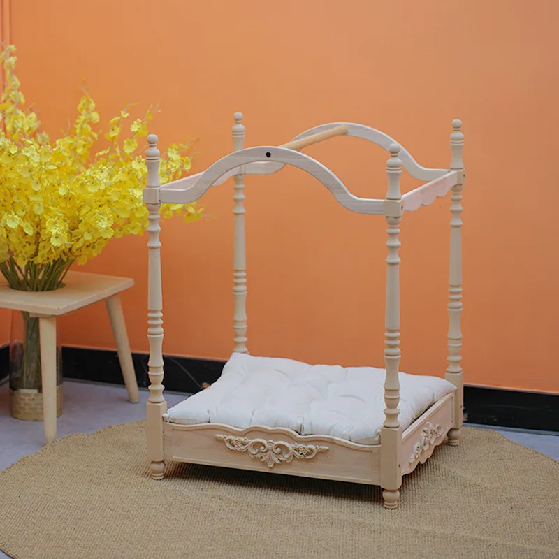 Pet Bed Solid Wood European Retro Small Bed for Small Dogs (Four-Piece Set Does Not Include Bed Frame)
