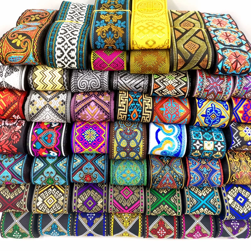 7 Meters 50mm Vintage Ethnic Embroidery Lace Ribbon Boho Lace Trim DIY Clothes Bag Accessories Embroidered Fabric