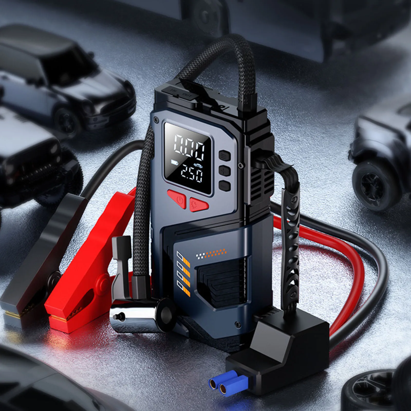 10 In 1 Portable Jump Starter with LED Lights & Pressure Gauge Emergency Jump Starter Electric Vehicle Pump Start Power Device