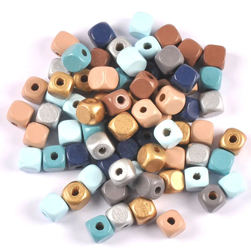 Ocean color square beads  Wooden Cube geometric Beads For Jewelry making and Home Furnishing decoration 12mm 60pcs cp3637