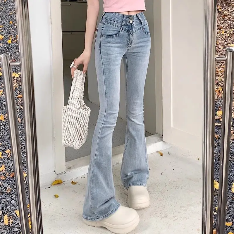 

Women's Bell Bottom Jeans High Waist Shot Blue Cowboy Flare Pants for Woman Bow Original Harajuku Fashion Cheap Flared Trousers