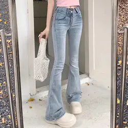 Women's Bell Bottom Jeans High Waist Shot Blue Cowboy Flare Pants for Woman Bow Original Harajuku Fashion Cheap Flared Trousers