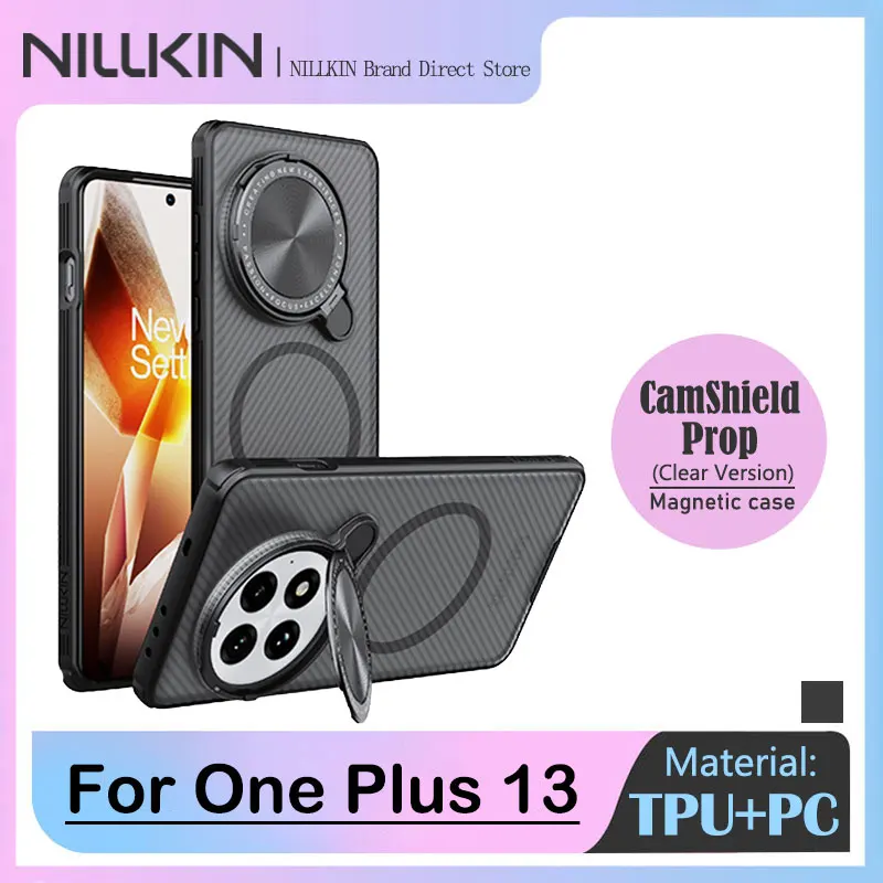 

Магнитный чехол Nillkin для OnePlus 13, саржевый микропрозрачный дизайн, откидная крышка объектива, совместимость с MagSafe, защита от падения