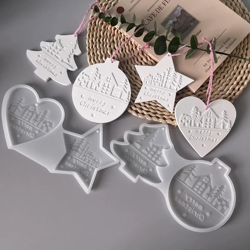 1pc Weihnachten Herz Runde Baum Stern-Förmigen Hängenden Ornament Silikon Form DIY Zement Gips Ton Handwerk für Wohnkultur geschenk
