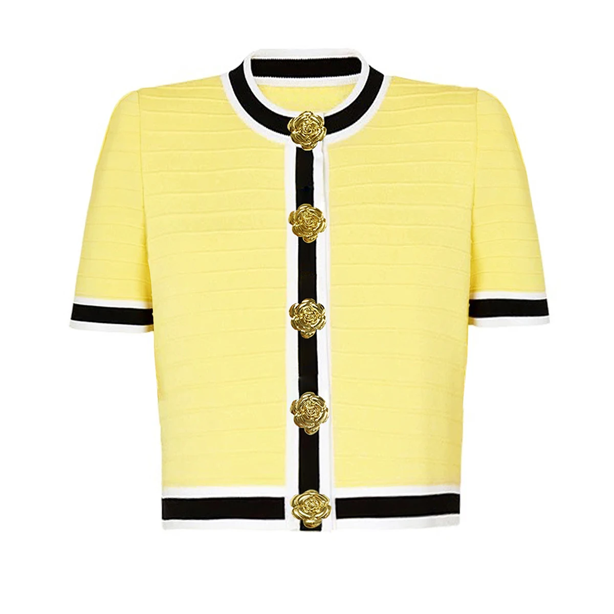 

Summer New High Quality Fashion Commuter Knitted Button Short Sleeve Round Neck T-Shirt Versatile Women's Knitted Top